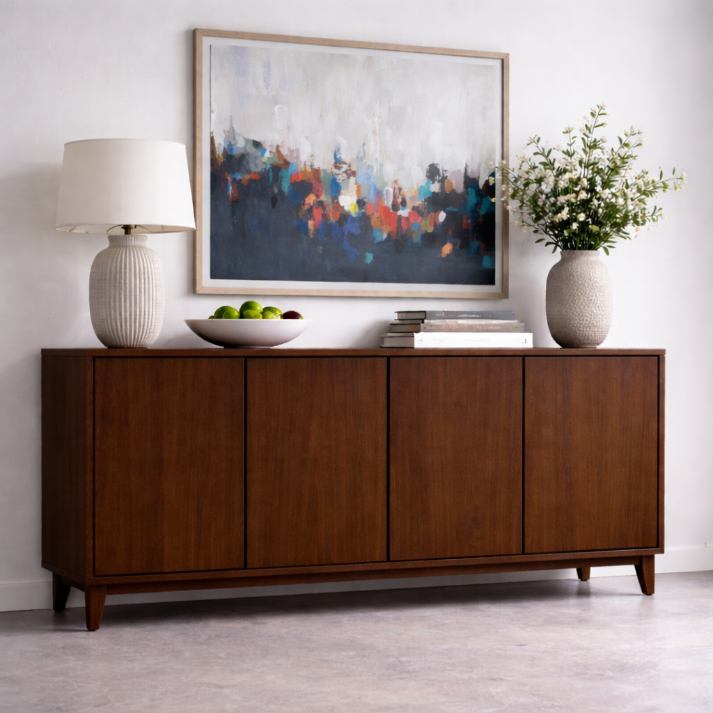 Modern Solid Wood Console Table with 4 Doors – Walnut Storage Sideboard Cabinet - view 2 of 7