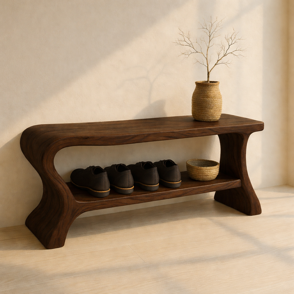 Minimalist Wooden Shoe Storage Bench – Solid Wood Entryway Bench with Shelf - view 2 of 7