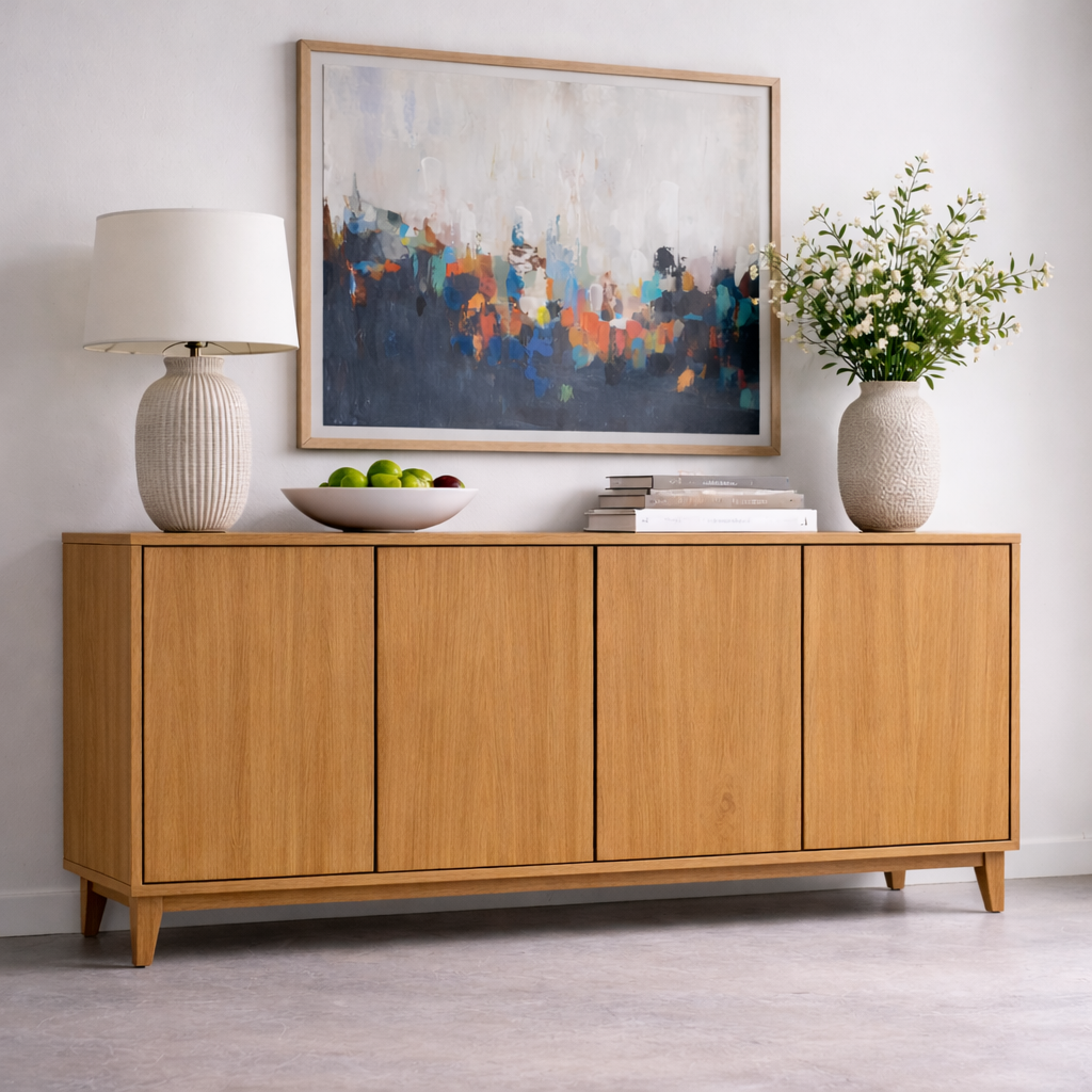 Modern Solid Wood Console Table with 4 Doors – Walnut Storage Sideboard Cabinet - view 1 of 7