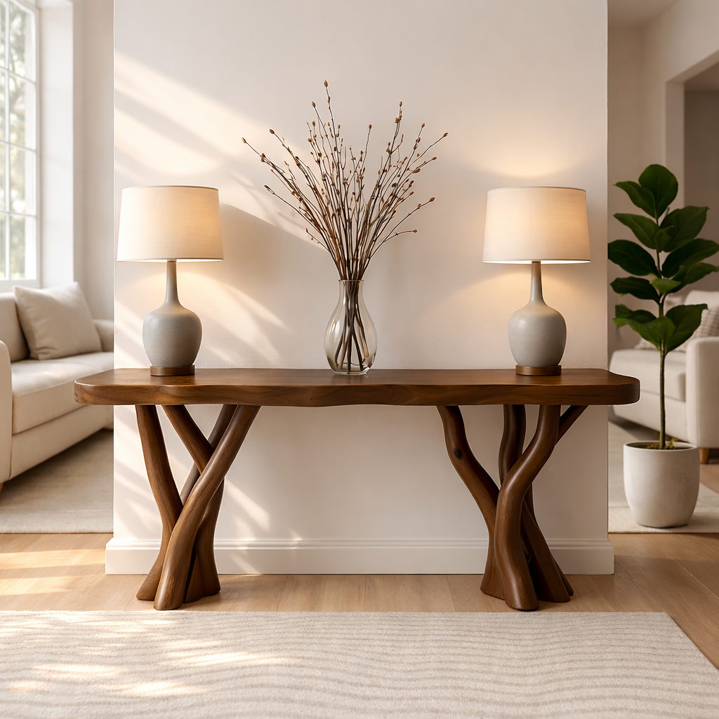Rustic Solid Wood Console Table, Sculptural Branch Base Entryway Hallway Furniture - view 6 of 7