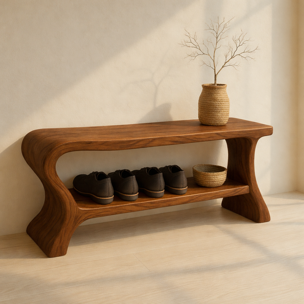 Minimalist Wooden Shoe Storage Bench – Solid Wood Entryway Bench with Shelf - view 3 of 7