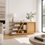 Solid Wood Console Sideboard with Open Shelves – Modern Walnut Storage Cabinet - view 1 of 7