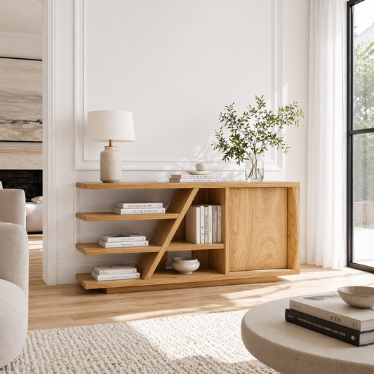 Solid Wood Console Sideboard with Open Shelves – Modern Walnut Storage Cabinet - view 1 of 7