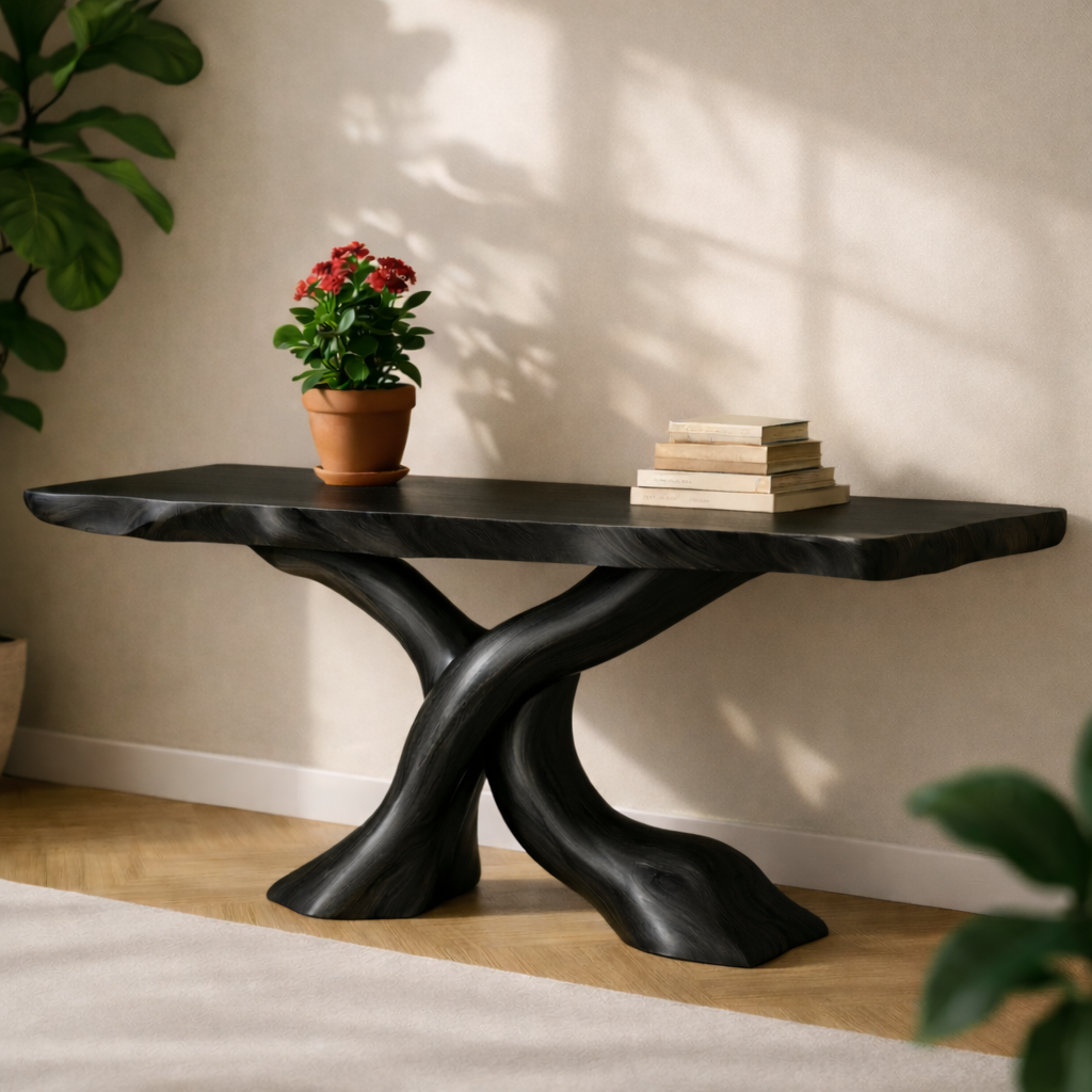 Solid Wood Entryway Console Table with Twisted Trunk Base and Natural Live Edge - view 7 of 7