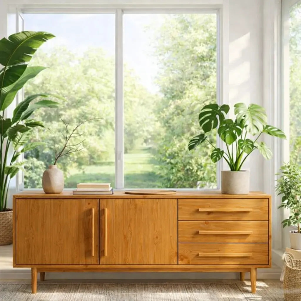 Modern Oak Console Table with Drawers & Cabinet - view 3 of 7