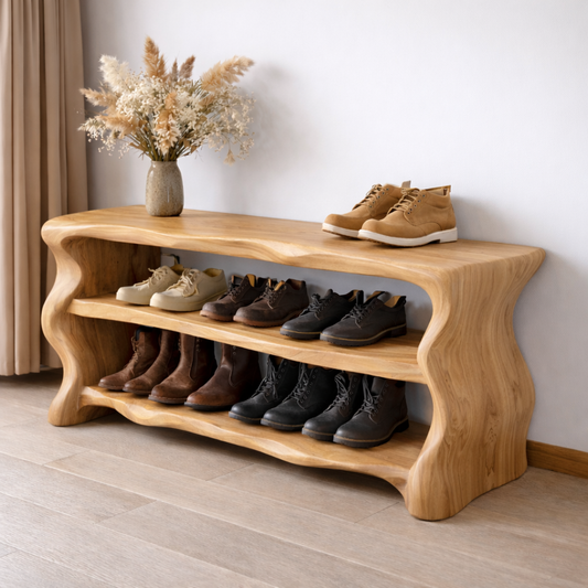 Solid Wood Entryway Bench with Shoe Storage – Rustic Live Edge Shoe Rack Bench - view 1 of 7
