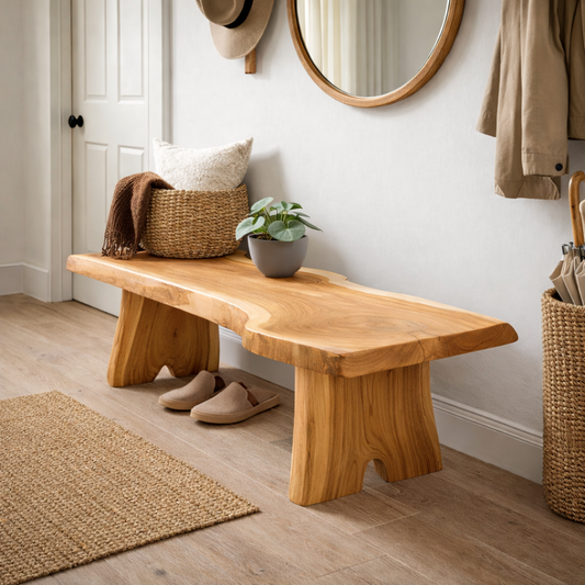 Live Edge Entryway Bench | Solid Wood Hallway Bench with Natural Finish - view 1 of 7