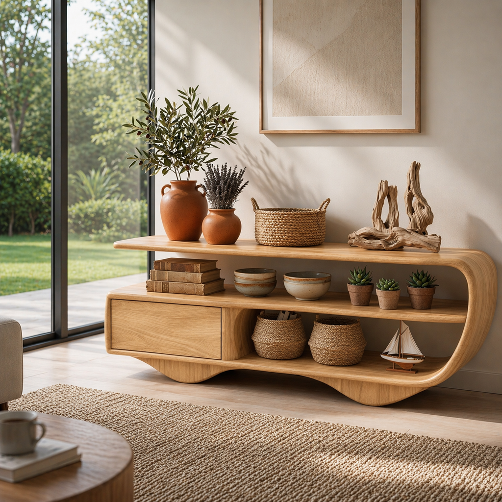 Modern Solid Wood Console Sideboard – Minimalist Storage Cabinet for Living Room - view 1 of 7