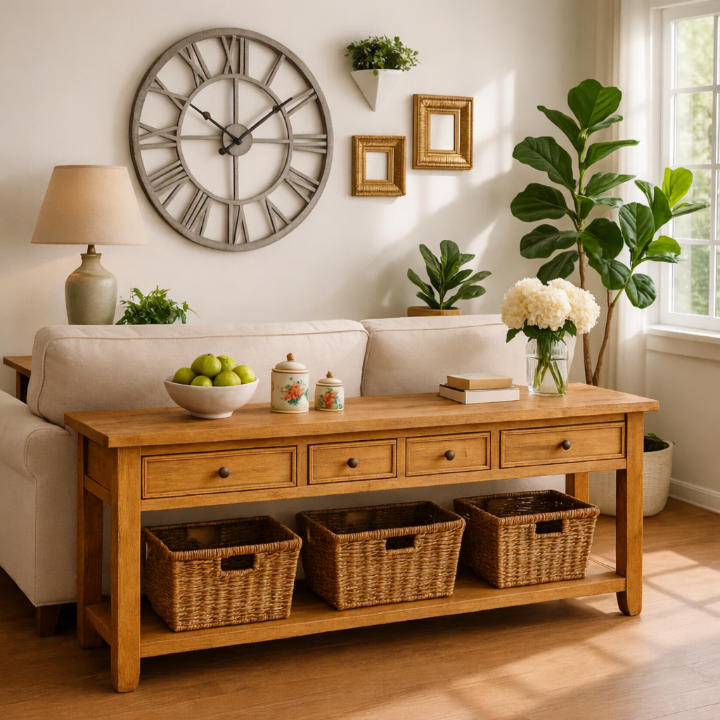 Solid Wood Console Table with Drawers and Storage Shelf for Living Room or Entryway - view 1 of 7
