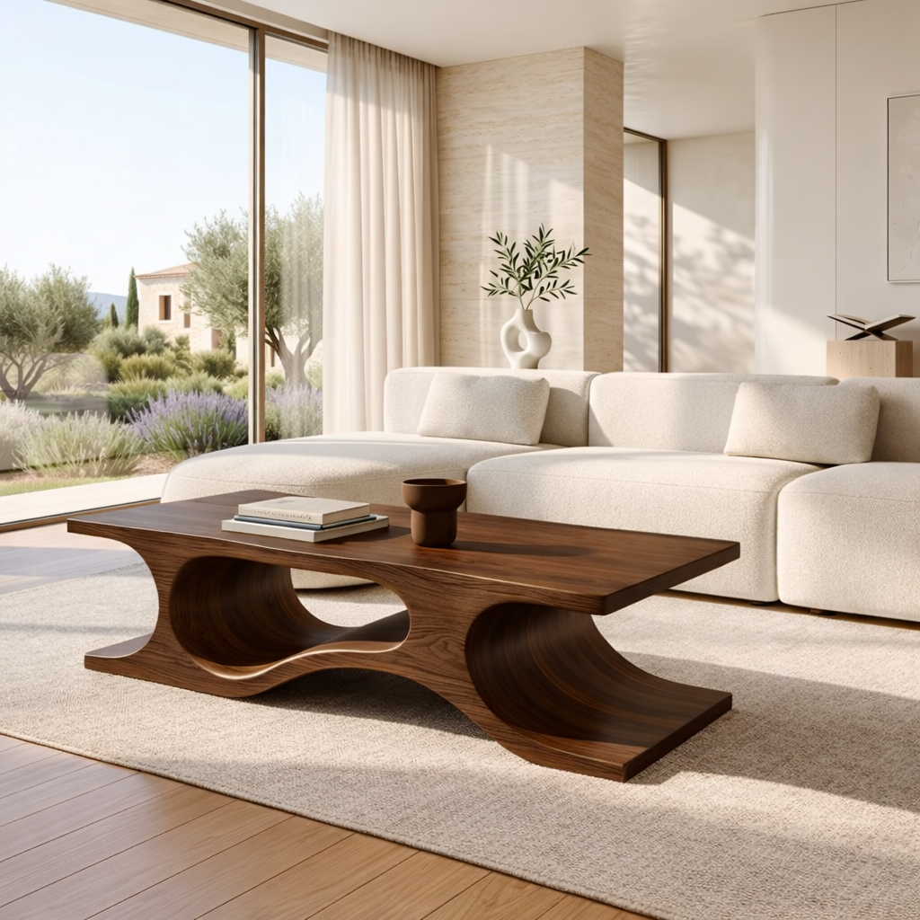 Organic Sculptural Coffee Table with Wave Base, Modern Minimalist Home Living Room Centerpiece - view 3 of 7