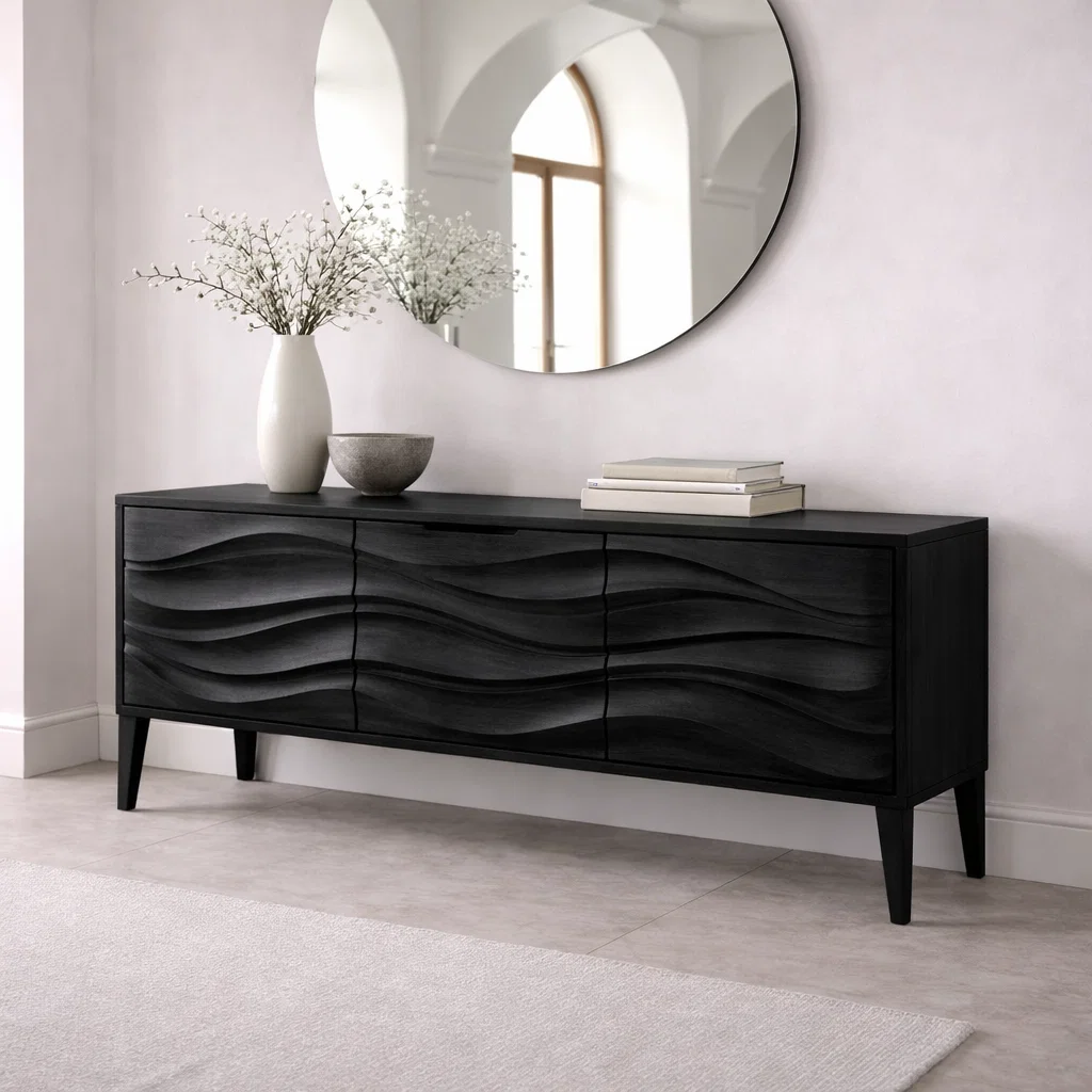 Solid Wood Console Table with Wave Front – Modern Entryway Storage Cabinet - view 3 of 7