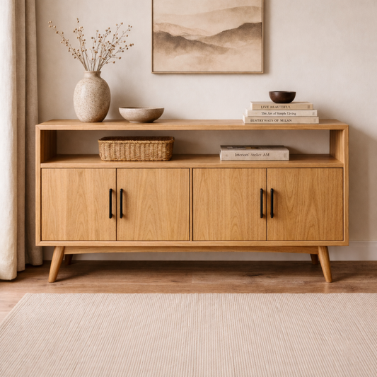 Solid Wood Console Cabinet with Open Shelf and 4 Doors – Modern Storage Sideboard - view 1 of 7