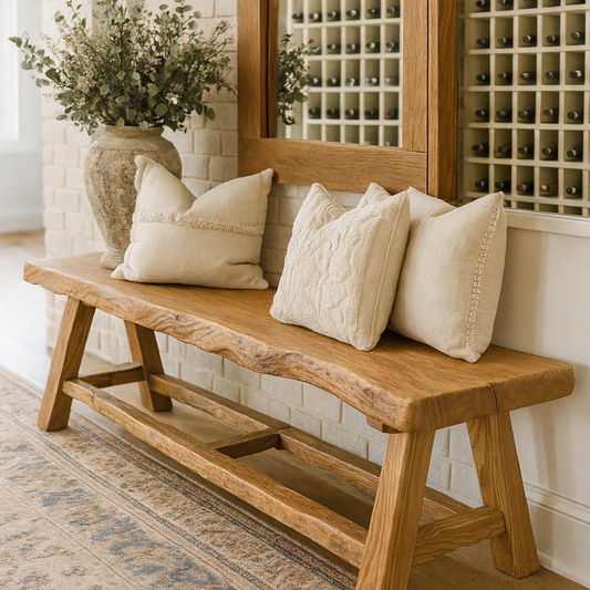 Live Edge Solid Wood Bench, Rustic Handmade Entryway and Dining Seat - view 1 of 7