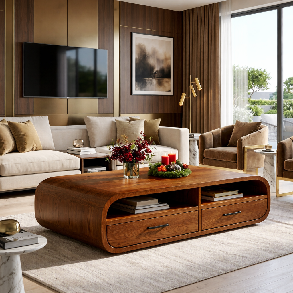 Modern Wooden Coffee Table with Drawers and Storage Space - view 3 of 7