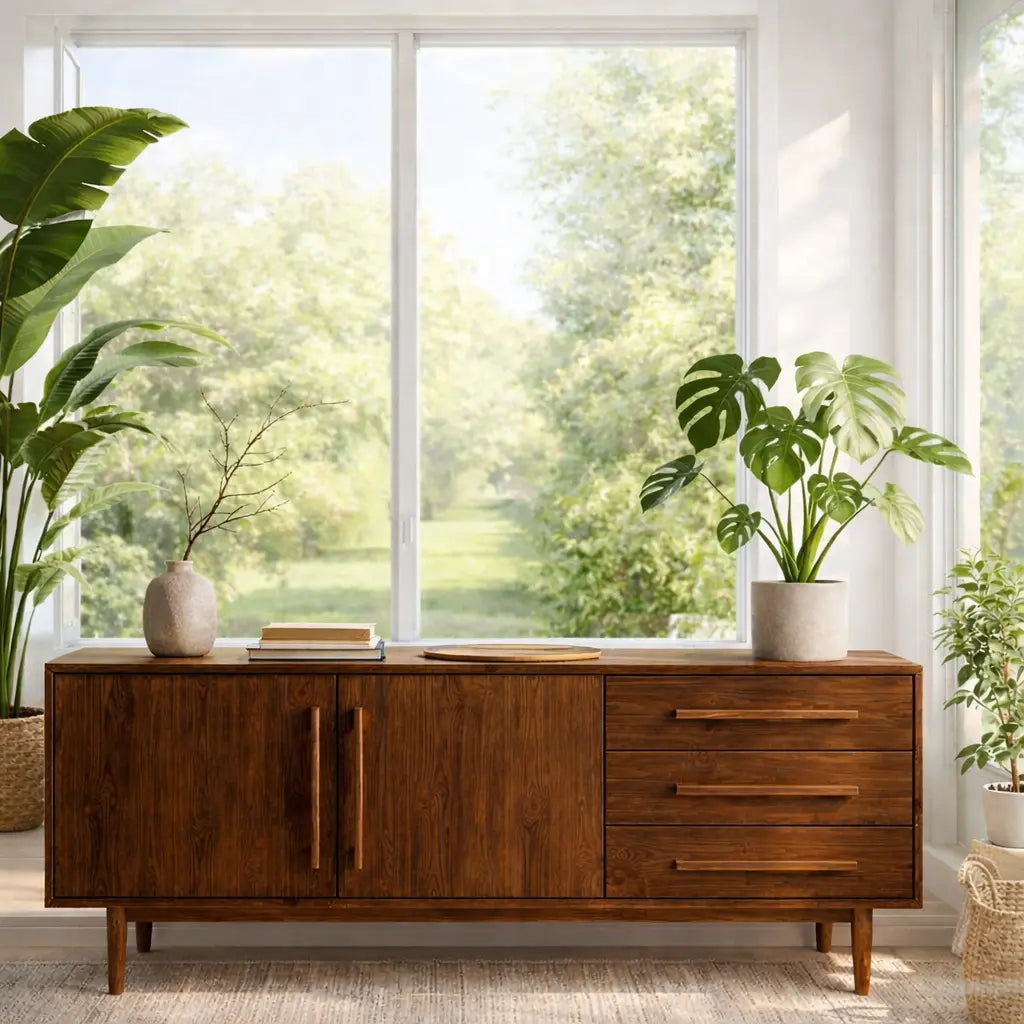 Modern Oak Console Table with Drawers & Cabinet - view 2 of 7