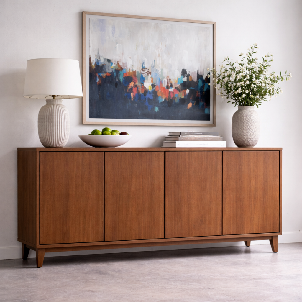 Modern Solid Wood Console Table with 4 Doors – Walnut Storage Sideboard Cabinet - view 3 of 7