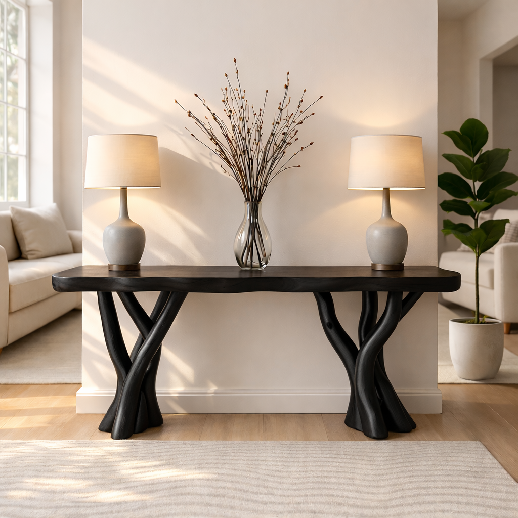 Rustic Solid Wood Console Table, Sculptural Branch Base Entryway Hallway Furniture - view 7 of 7