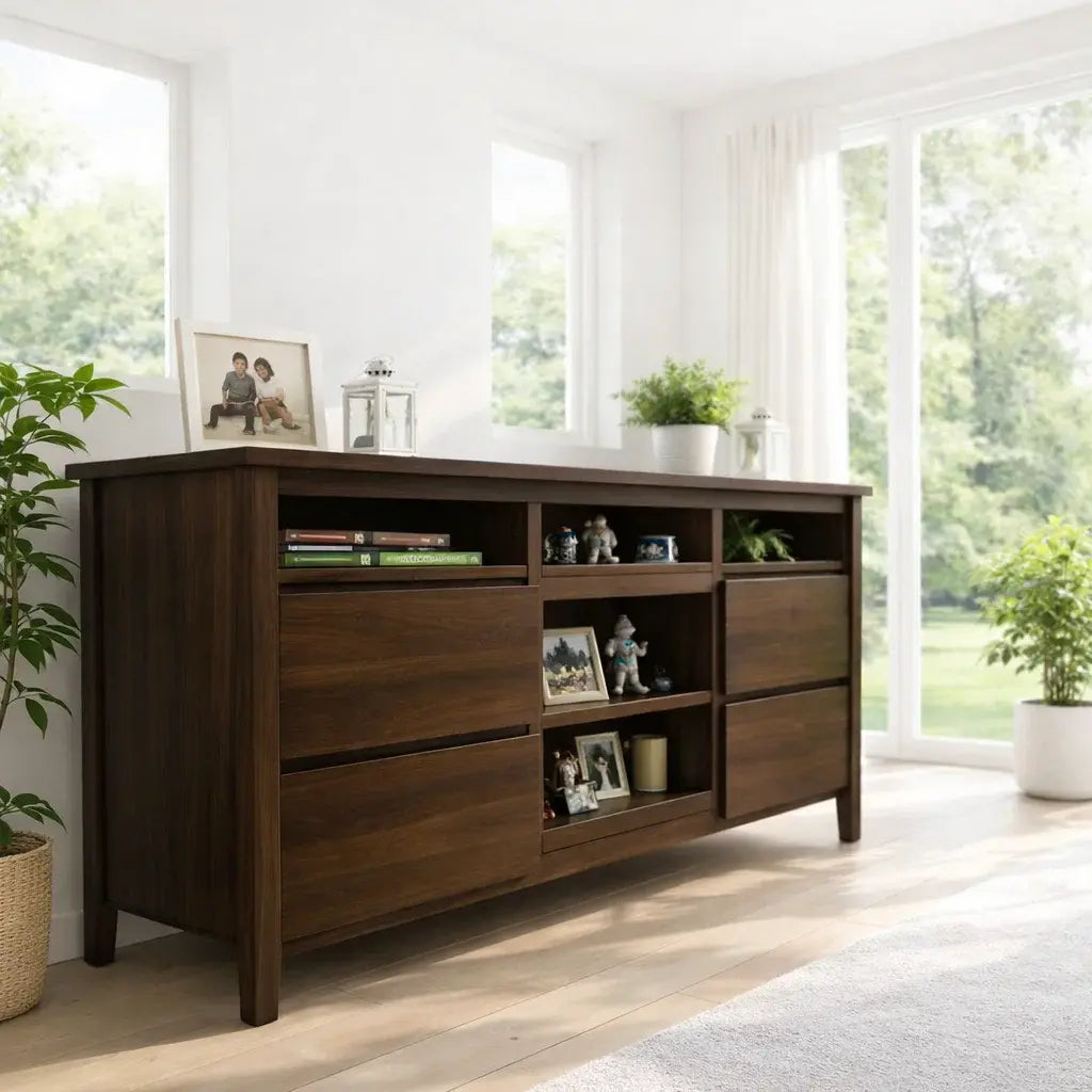 Modern Solid Wood Console Table with Shelves & Storage - view 2 of 7