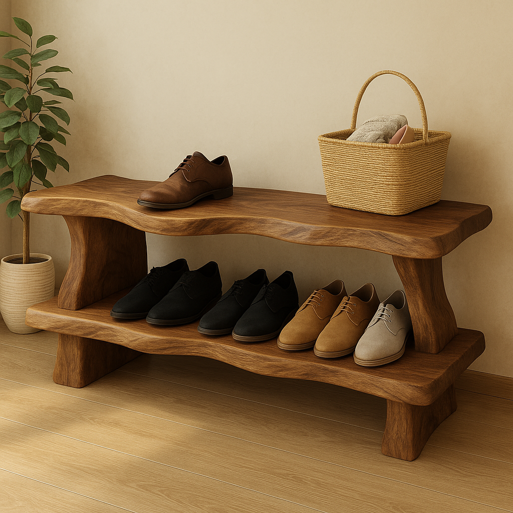 Rustic Wooden Shoe Storage Bench – Solid Wood Entryway Bench with Open Shelf - view 3 of 7