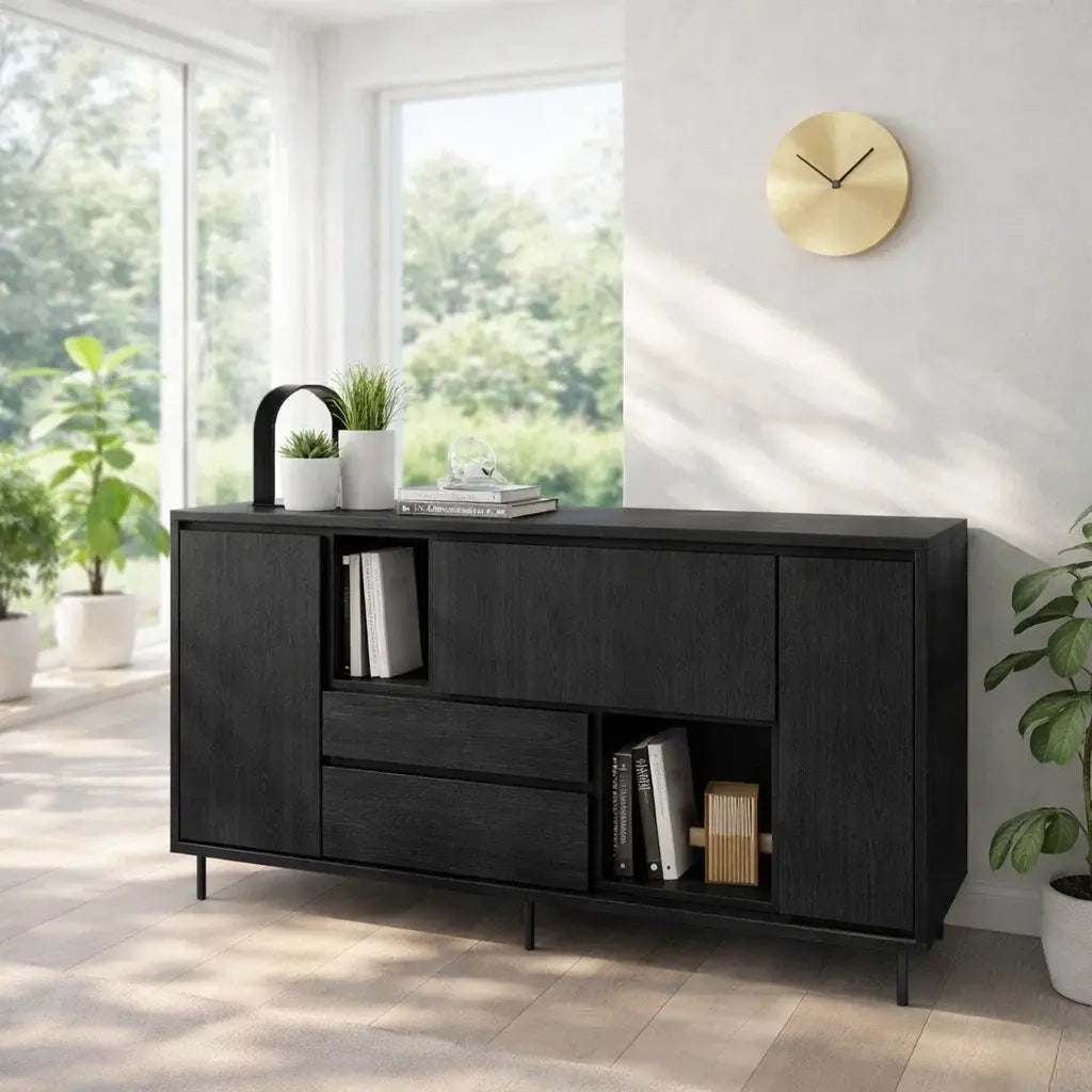 Modern Wood Console Table with Storage Cabinet & Shelves - view 4 of 7