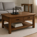 Solid Wood Coffee Table with 2 Drawers and Shelf – Modern Oak Living Room Coffee Table - view 1 of 7