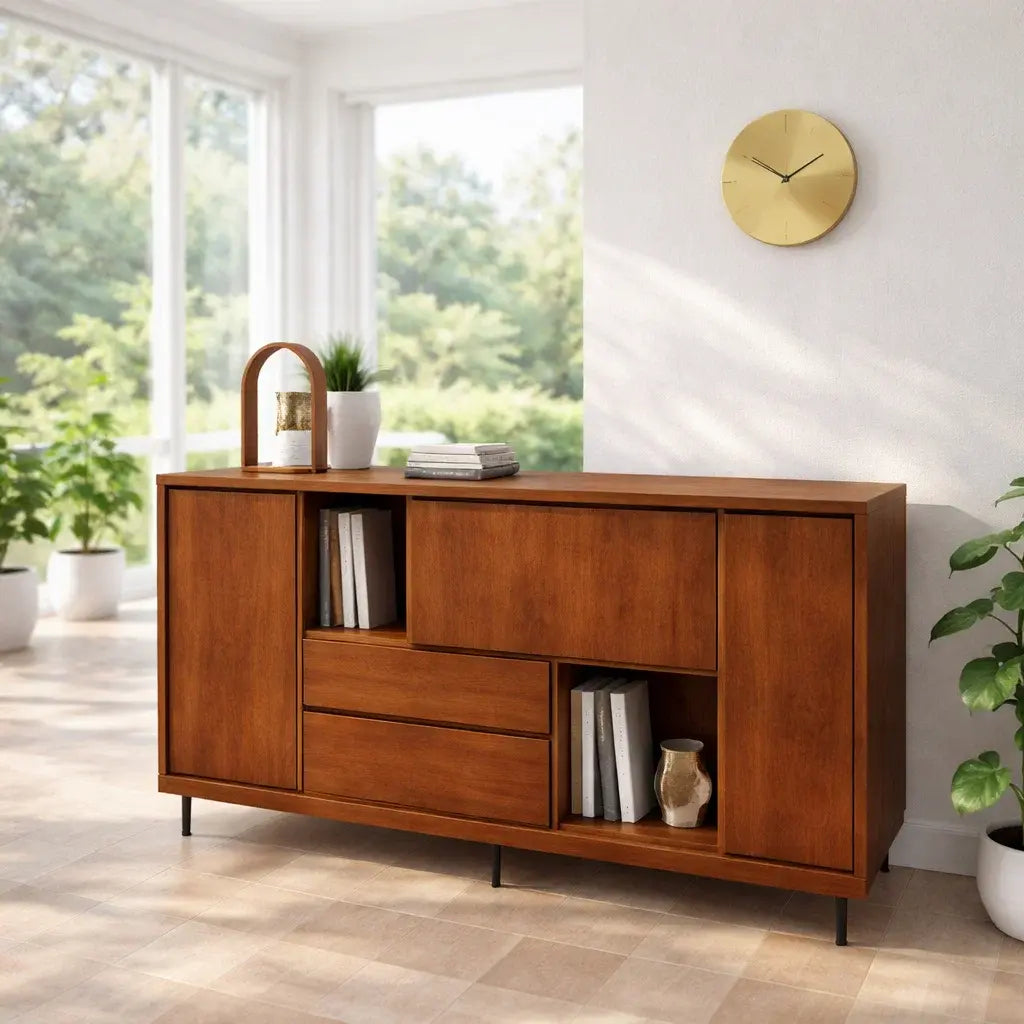 Modern Wood Console Table with Storage Cabinet & Shelves - view 3 of 7