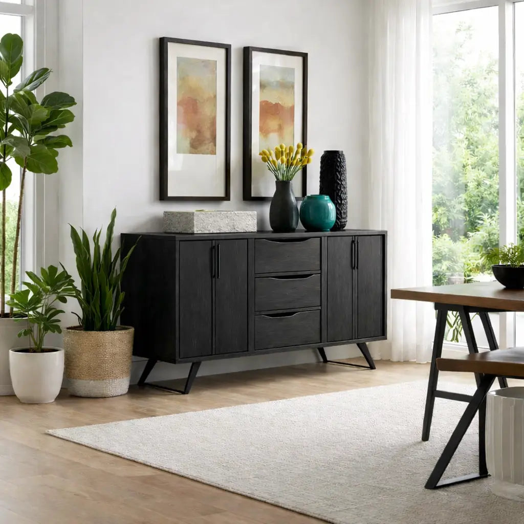 Modern Walnut Console Table with Drawers & Cabinet - view 4 of 7