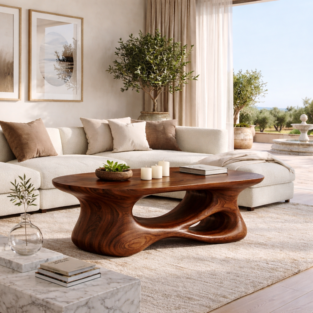 Sculptural Wooden Coffee Table with Curved Modern Design - view 3 of 7