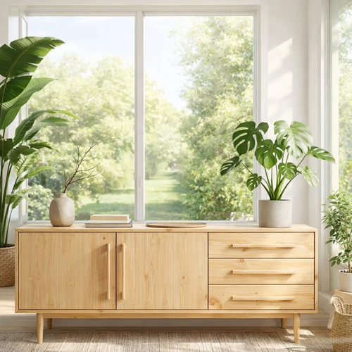 Solid Wood Sideboard Cabinet with Drawers and Doors - view 1 of 7