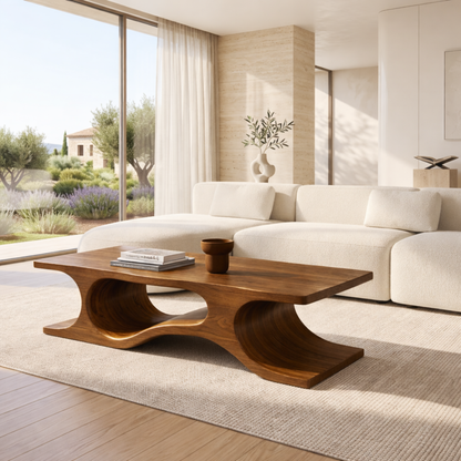 Organic Sculptural Coffee Table with Wave Base, Modern Minimalist Home Living Room Centerpiece - view 2 of 7