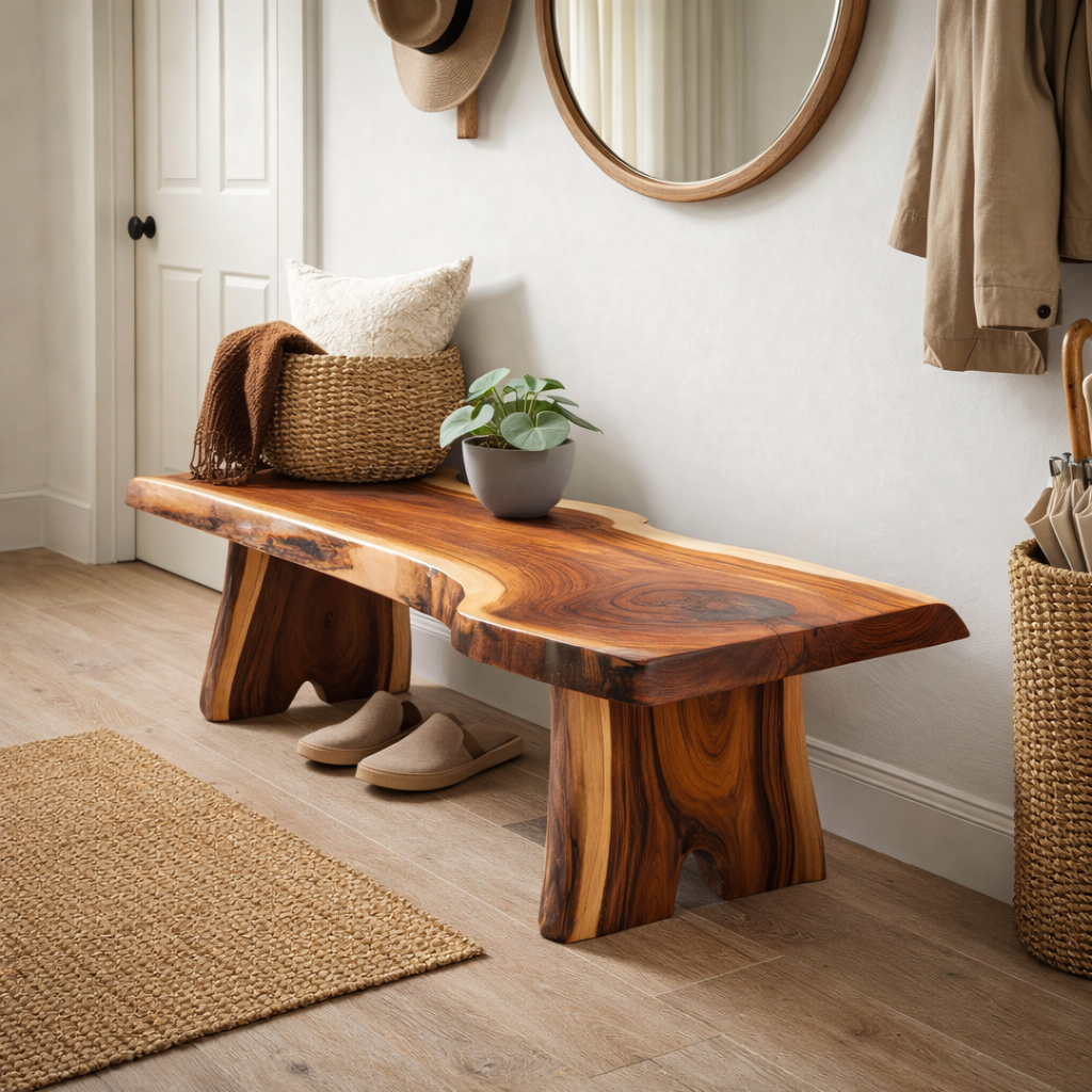 Live Edge Entryway Bench | Solid Wood Hallway Bench with Natural Finish - view 3 of 7