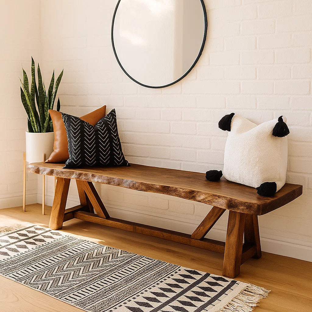 Live Edge Solid Wood Bench, Rustic Farmhouse Entryway Dining Seat - view 2 of 7