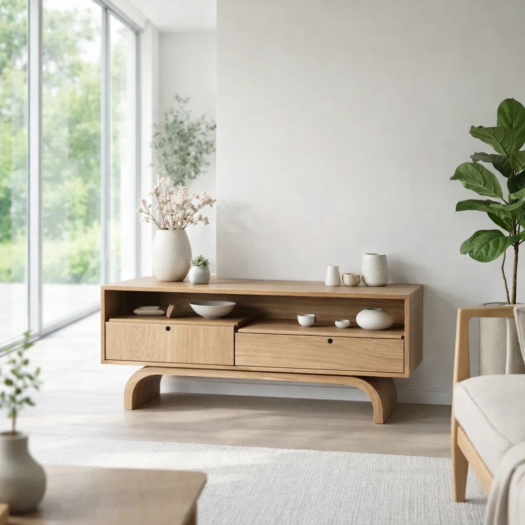 Solid Wood Sideboard Console with Drawers – Minimalist Storage Cabinet - view 1 of 7