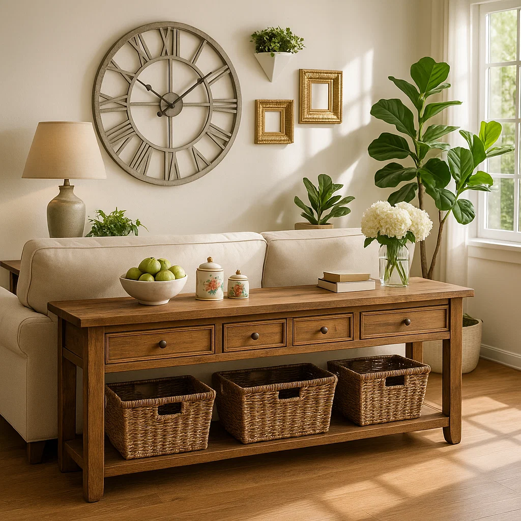 Solid Wood Console Table with Drawers and Storage Shelf for Living Room or Entryway - view 3 of 7