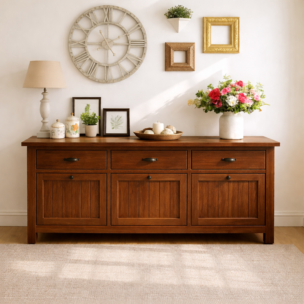 Solid Wood Sideboard Console Table with Drawers and Cabinet, Farmhouse Wood Buffet Storage Cabinet - view 5 of 7