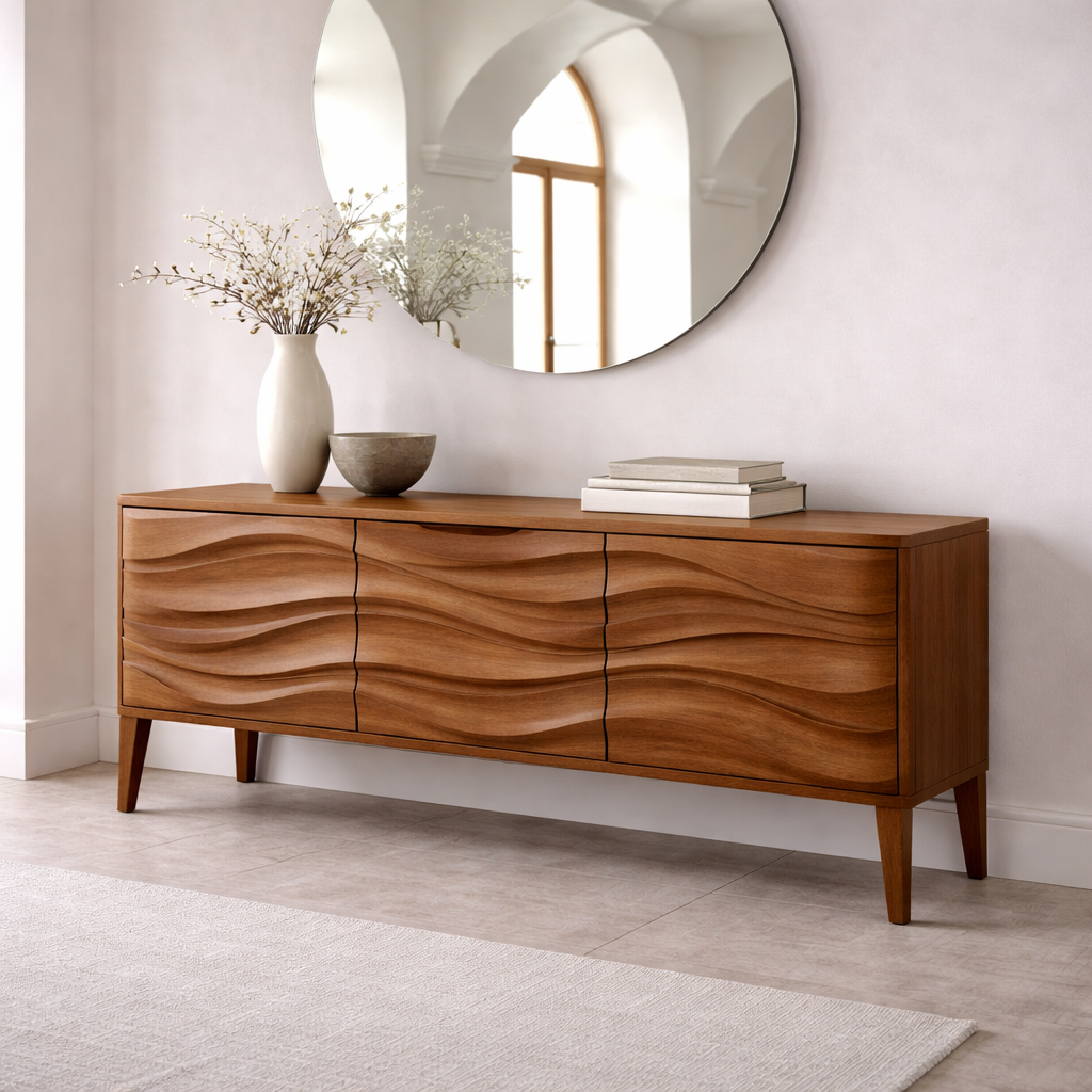 Solid Wood Console Table with Wave Front – Modern Entryway Storage Cabinet - view 2 of 7