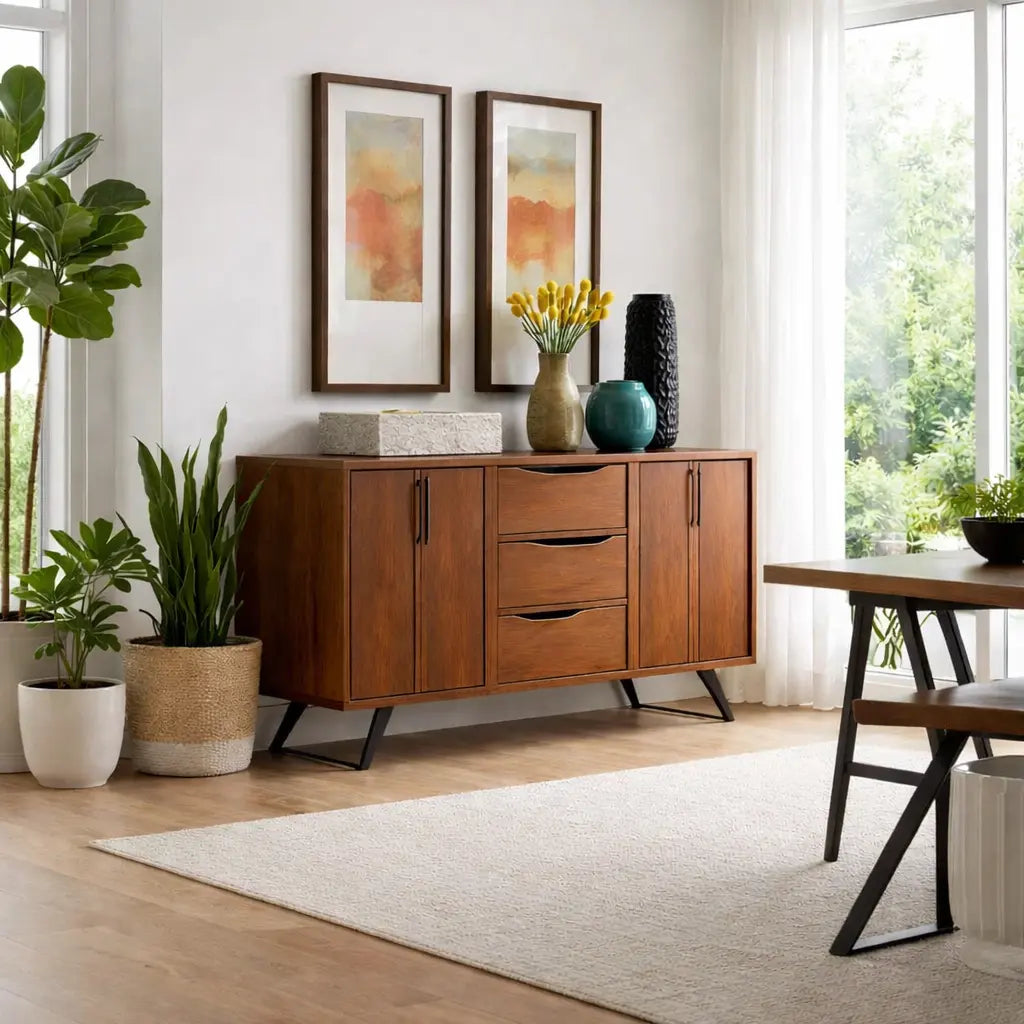 Modern Walnut Console Table with Drawers & Cabinet - view 3 of 7