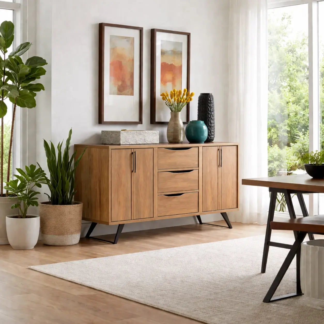Modern Walnut Console Table with Drawers & Cabinet - view 1 of 7
