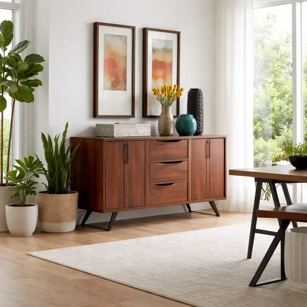 Modern Walnut Console Table with Drawers & Cabinet - view 2 of 7