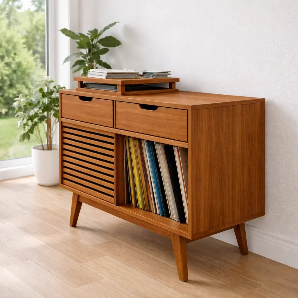 Modern Console Table with Drawers, Sliding Door & Open Storage - view 3 of 7