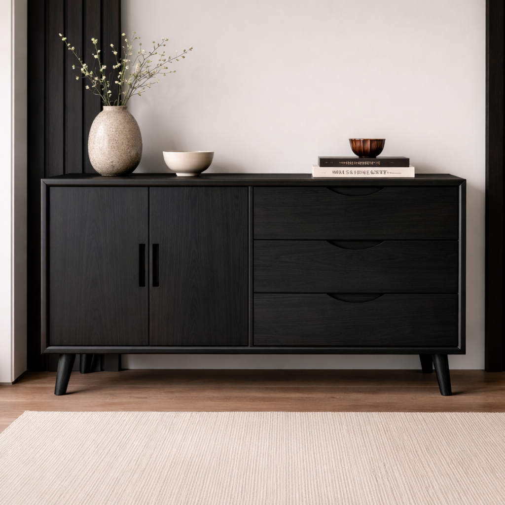 Solid Wood Console Cabinet with Drawers and Doors – Modern Storage Sideboard - view 4 of 7