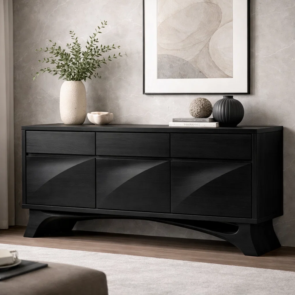 Solid Wood Console Cabinet with Drawers – Modern Walnut Sideboard Storage - view 4 of 7
