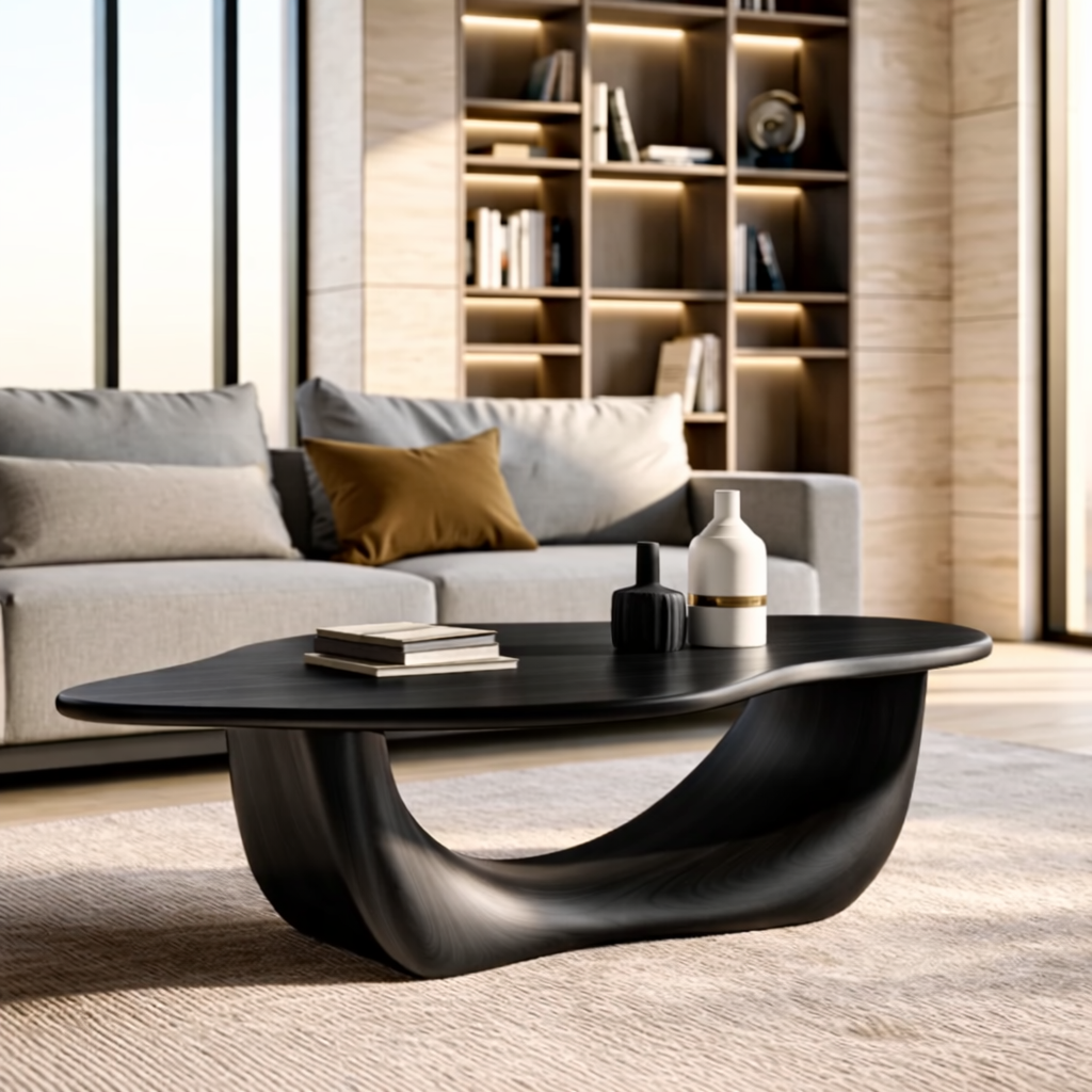 Organic Sculptural Coffee Table with Curved Base, Modern Living Room Centerpiece - view 4 of 7