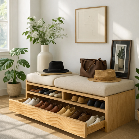 Solid Wood Entryway Bench with Storage Cubbies, Rustic Hallway Organizer Seat - view 1 of 7