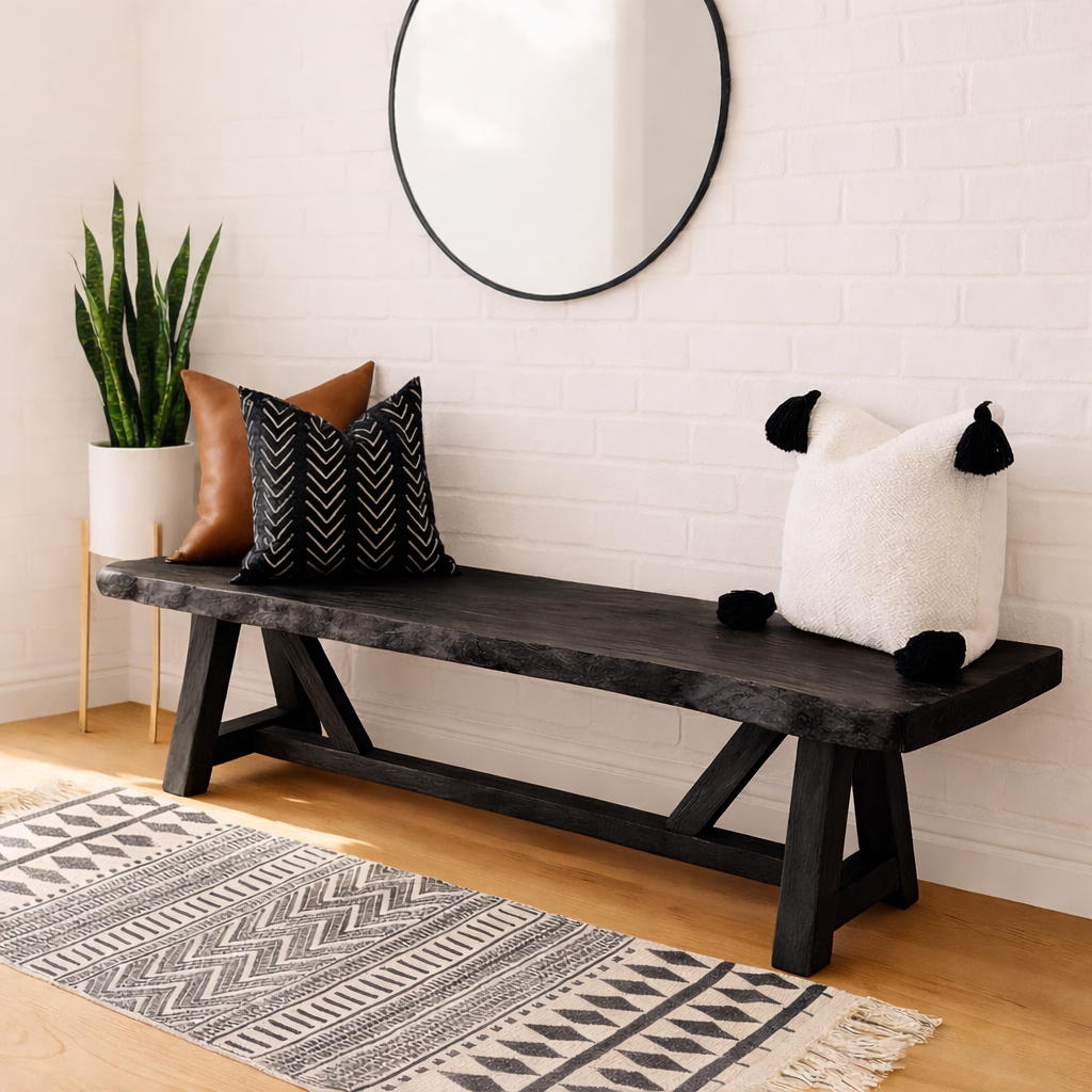 Live Edge Solid Wood Bench, Rustic Farmhouse Entryway Dining Seat - view 3 of 7