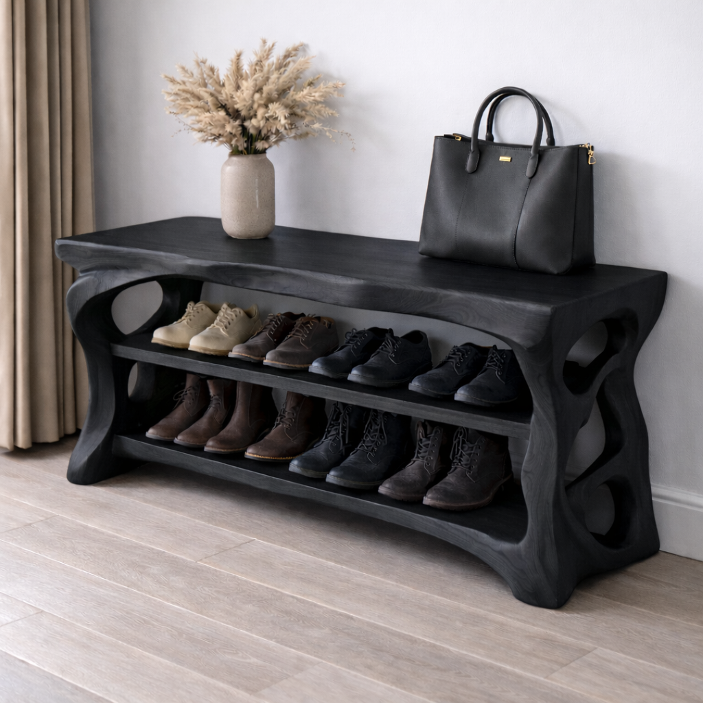 Solid Wood Entryway Bench with Shoe Storage Shelf – Rustic Natural Wood Shoe Rack - view 4 of 7