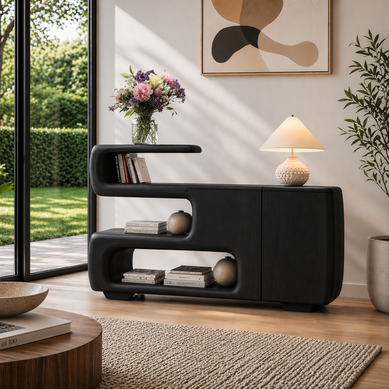 Solid Wood Console Sideboard – Sculptural Modern Storage Cabinet - view 4 of 7