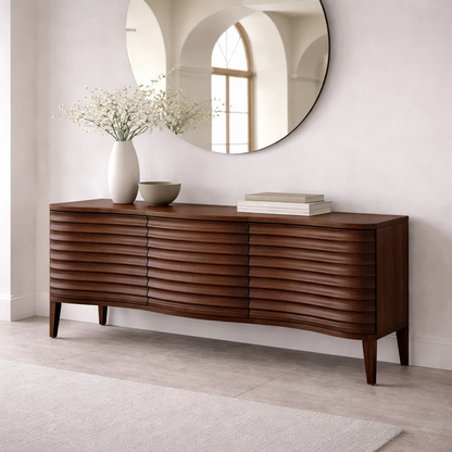 Solid Wood Console Table with Fluted Front – Modern Entryway Storage Sideboard - view 2 of 7