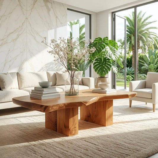 Handcrafted Natural Wood Coffee Table with Sculptural Design - view 1 of 7