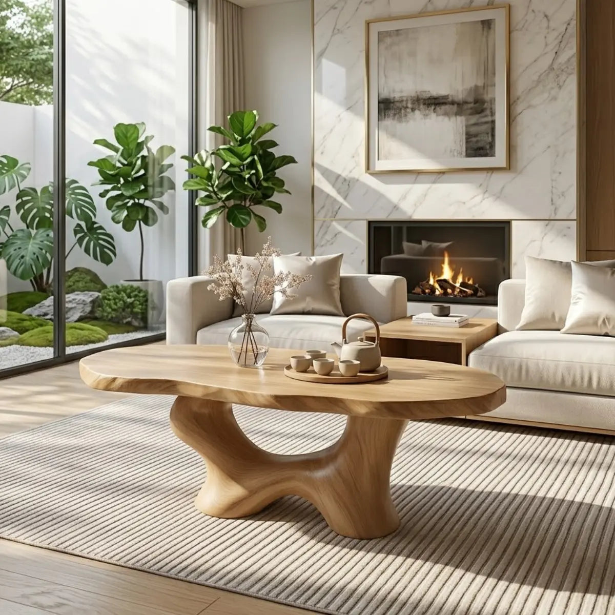 Modern Handcrafted Coffee Table, Sculptural Wooden Design with Elegant Curves - view 1 of 7